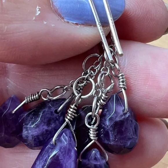 VINTAGE STERLING SILVER PURPLE AMETHYST DANGLE DROP EARRINGS 925 STERLING SILVER